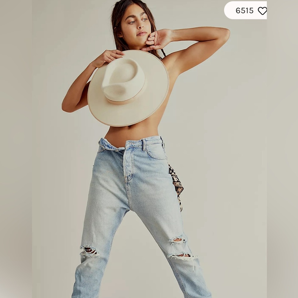 NWT Free People Rancher Felt Fedora hat cream with special detailed band